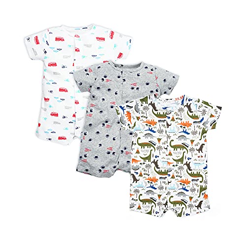 Minicoco Newborn Baby Boys and Girls Short Sleeve Romper Jumpsuit, One-Piece Cotton Summer Romper Coverall for Toddler 3 Pack