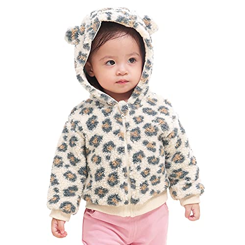 Minicoco Toddler Warm Outwear Jacket for Baby Boy and Girl Zipper Up Fall Winter Coat Leopard Print